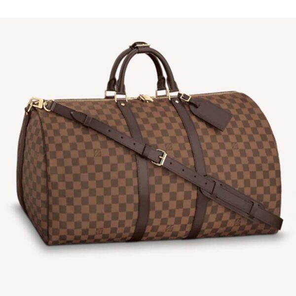 Louis Vuitton LV Unisex Keepall Bandoulière 55 Brown Coated Canvas Cowhide Leather (13)