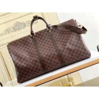 Louis Vuitton LV Unisex Keepall Bandoulière 55 Brown Coated Canvas Cowhide Leather (13)