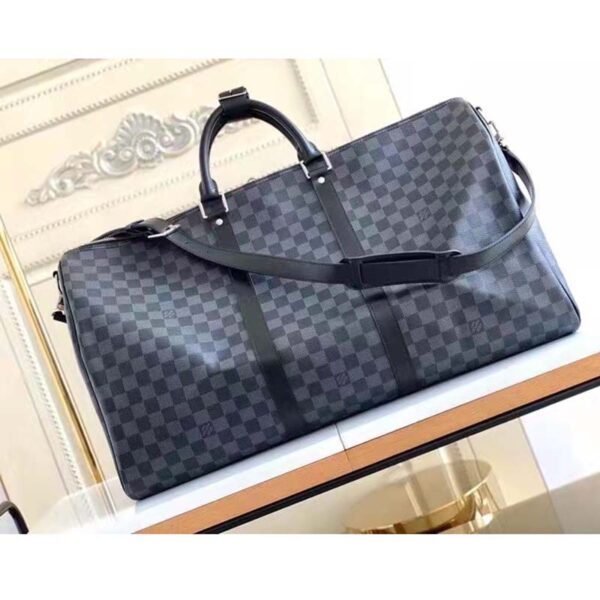 Louis Vuitton LV Unisex Keepall Bandoulière 55 Travel Bag Grey Damier Graphite Canvas (13)