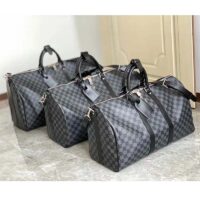 Louis Vuitton LV Unisex Keepall Bandoulière 55 Travel Bag Grey Damier Graphite Canvas (16)