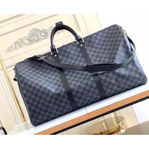 Louis Vuitton LV Unisex Keepall Bandoulière 55 Travel Bag Grey Damier Graphite Canvas (8)