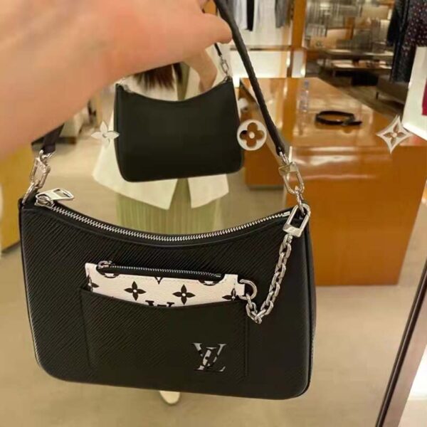 Louis Vuitton LV Unisex Marelle Handbag Quartz Black Epi Grained Cowhide Canvas (5)