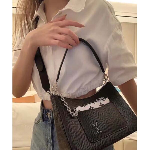 Louis Vuitton LV Unisex Marelle Handbag Quartz Black Epi Grained Cowhide Canvas (8)