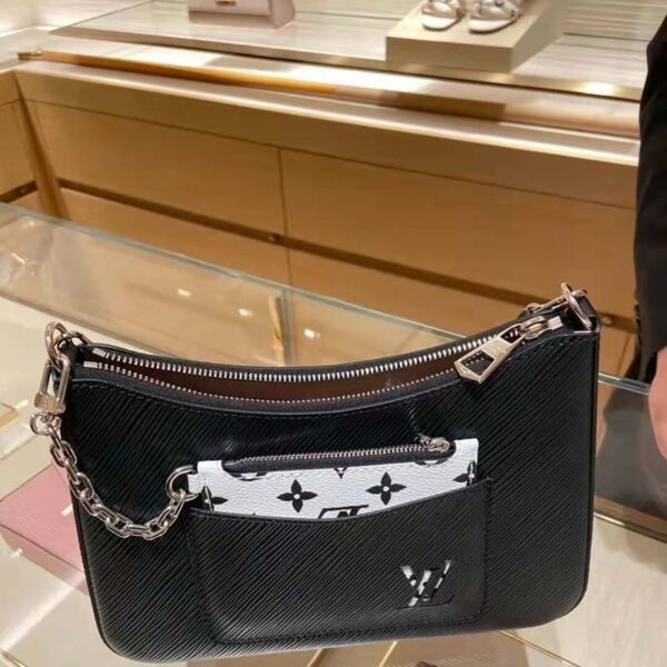 Louis Vuitton LV Unisex Marelle Handbag Quartz Black Epi Grained Cowhide Canvas (9)