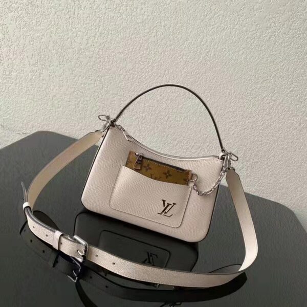 Louis Vuitton LV Unisex Marelle Handbag Quartz White Epi Grained Cowhide Canvas (10)