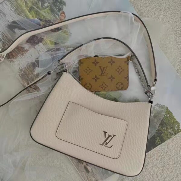 Louis Vuitton LV Unisex Marelle Handbag Quartz White Epi Grained Cowhide Canvas (6)