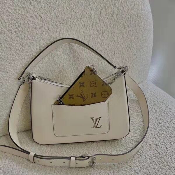 Louis Vuitton LV Unisex Marelle Handbag Quartz White Epi Grained Cowhide Canvas (7)