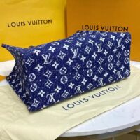 Louis Vuitton LV Unisex Onthego MM Tote Navy Blue Denim Jacquard Textile Calf (1)