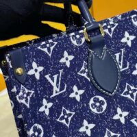 Louis Vuitton LV Unisex Onthego MM Tote Navy Blue Denim Jacquard Textile Calf (1)