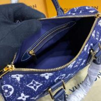 Louis Vuitton LV Unisex Speedy Bandoulière 25 Handbag Navy Blue Denim Jacquard Calfskin (11)