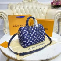 Louis Vuitton LV Unisex Speedy Bandoulière 25 Handbag Navy Blue Denim Jacquard Calfskin (11)