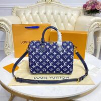 Louis Vuitton LV Unisex Speedy Bandoulière 25 Handbag Navy Blue Denim Jacquard Calfskin (11)