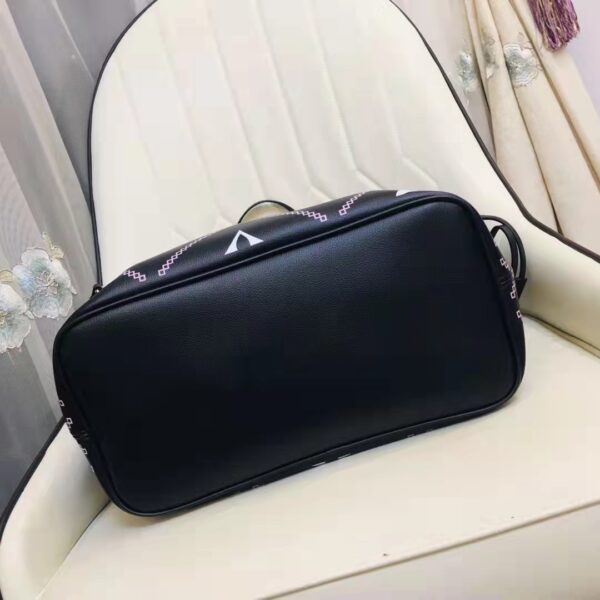 Louis Vuitton LV Women Neverfull MM Tote Black Pink Grained Cowhide Leather (7)