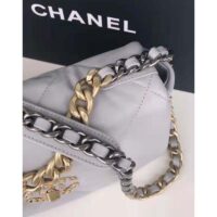 Chanel Women 19 Flap Bag Lambskin Iridescent Gold Silver-Tone Metal Grey
