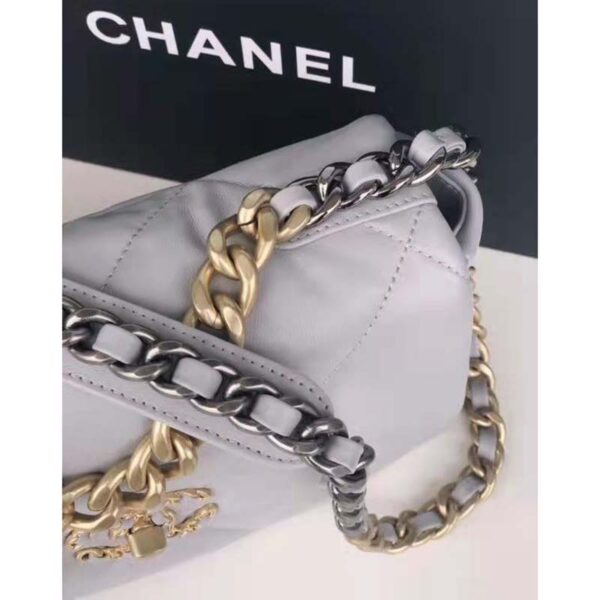 Chanel Women 19 Large Flap Bag Iridescent Calfskin Gold Silver-Tone Metal Grey (1)