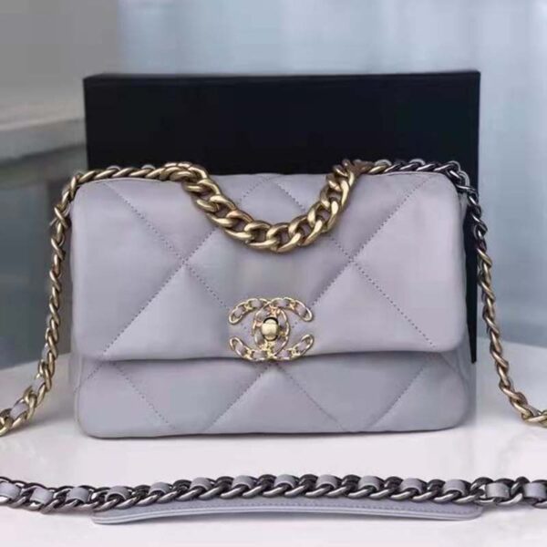 Chanel Women 19 Large Flap Bag Iridescent Calfskin Gold Silver-Tone Metal Grey (2)