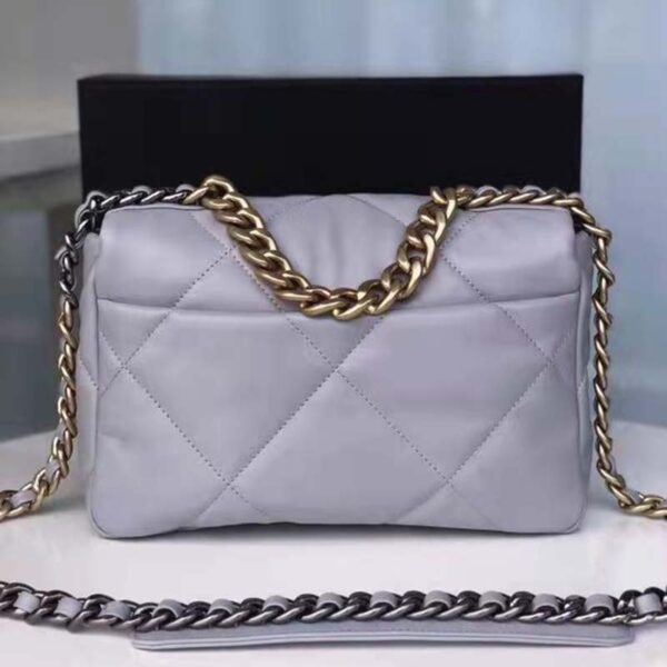 Chanel Women 19 Large Flap Bag Iridescent Calfskin Gold Silver-Tone Metal Grey (3)