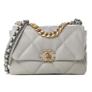 Chanel Women 19 Flap Bag Lambskin Iridescent Gold Silver-Tone Metal Grey