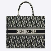 Dior Unisex CD Large Book Tote Navy Blue Dior Oblique Embroidery (2)