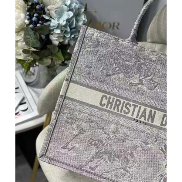 Dior Unisex CD Large Dior Book Tote Gray Toile De Jouy Embroidery (1)