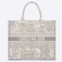 Dior Unisex CD Large Dior Book Tote Gray Toile De Jouy Embroidery (10)