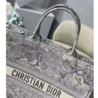 Dior Unisex CD Large Dior Book Tote Gray Toile De Jouy Embroidery (10)