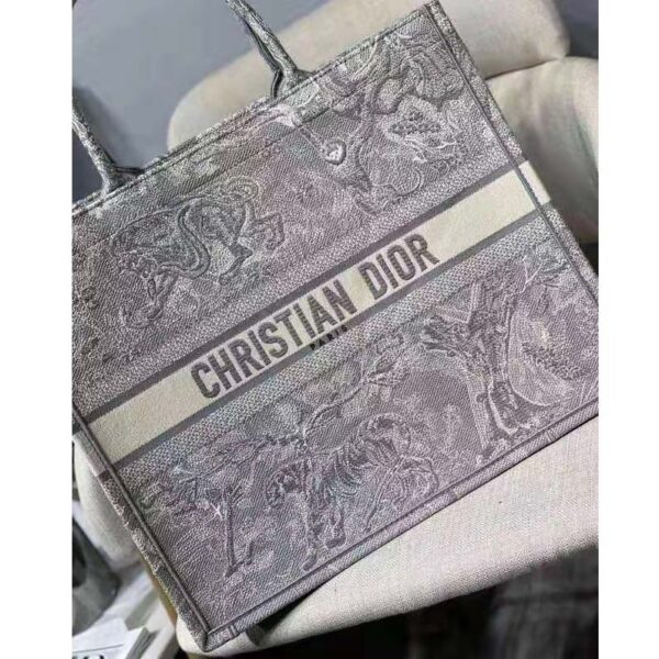 Dior Unisex CD Large Dior Book Tote Gray Toile De Jouy Embroidery (3)