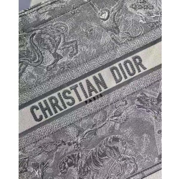 Dior Unisex CD Large Dior Book Tote Gray Toile De Jouy Embroidery (6)
