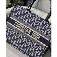 Dior Unisex CD Medium Book Tote Navy Blue Dior Oblique Embroidery