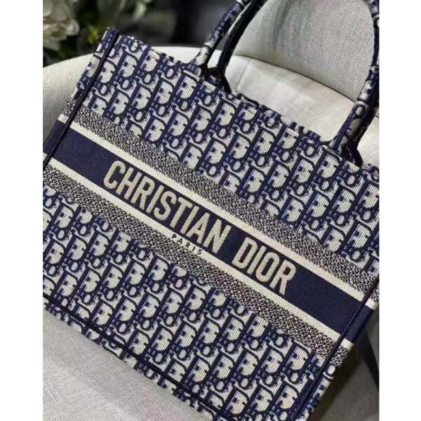 Dior Unisex CD Medium Book Tote Navy Blue Dior Oblique Embroidery (1)