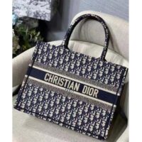 Dior Unisex CD Medium Book Tote Navy Blue Dior Oblique Embroidery