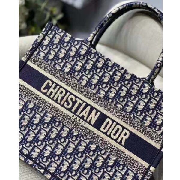 Dior Unisex CD Medium Book Tote Navy Blue Dior Oblique Embroidery (4)