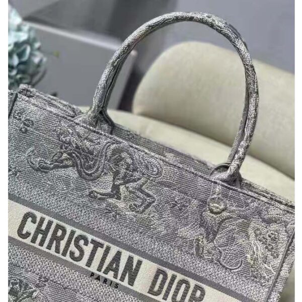 Dior Unisex CD Medium Dior Book Tote Gray Toile De Jouy Embroidery (11)