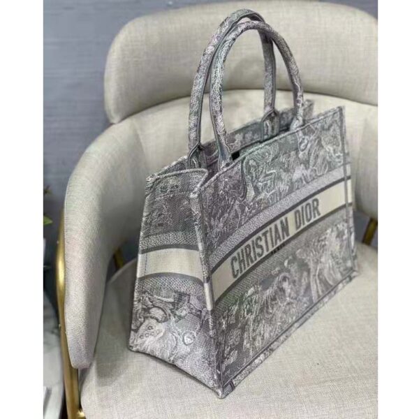 Dior Unisex CD Medium Dior Book Tote Gray Toile De Jouy Embroidery (2)