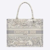 Dior Unisex CD Medium Dior Book Tote Gray Toile De Jouy Embroidery