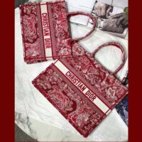 Dior Unisex Medium Book Tote Burgundy Toile De Jouy Stripes Embroidery (2)