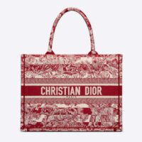 Dior Unisex Medium Book Tote Burgundy Toile De Jouy Stripes Embroidery (2)