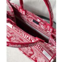 Dior Unisex Medium Book Tote Burgundy Toile De Jouy Stripes Embroidery (2)