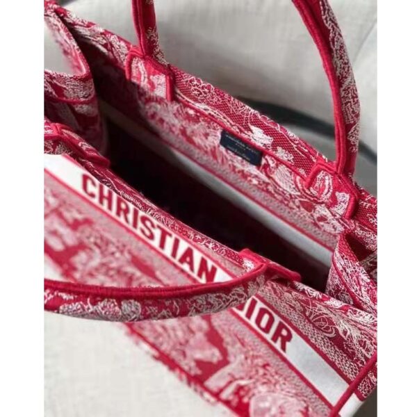 Dior Unisex Medium Book Tote Burgundy Toile De Jouy Stripes Embroidery (5)