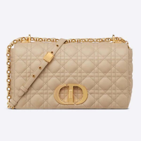 Dior Women CD Large Dior Caro Bag Beige Supple Cannage Calfskin (10)
