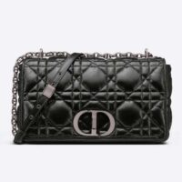 Dior Women CD Large Dior Caro Bag Black Quilted Macrocannage Calfskin (7)