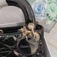 Dior Women CD Mini Lady Dior Bag Black Patent Cannage Calfskin