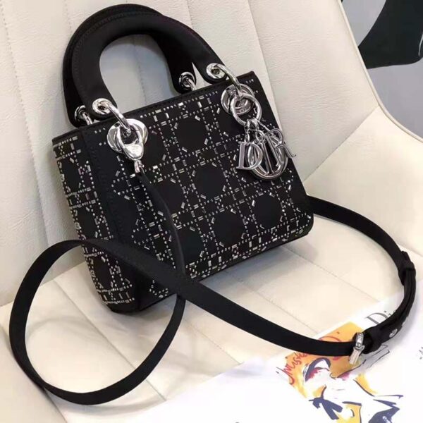 Dior Women CD Mini Lady Dior Bag Black Strass Cannage Satin (2)