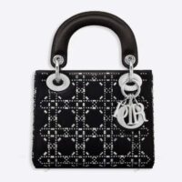 Dior Women CD Mini Lady Dior Bag Black Strass Cannage Satin (8)