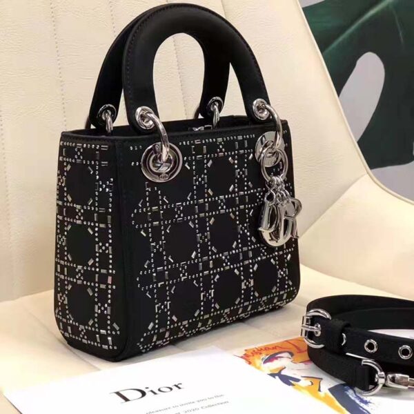 Dior Women CD Mini Lady Dior Bag Black Strass Cannage Satin (9)