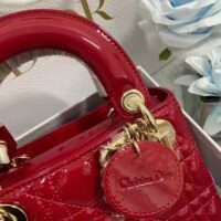 Dior Women CD Mini Lady Dior Bag Cherry Red Patent Cannage Calfskin (7)