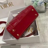 Dior Women CD Mini Lady Dior Bag Cherry Red Patent Cannage Calfskin (7)