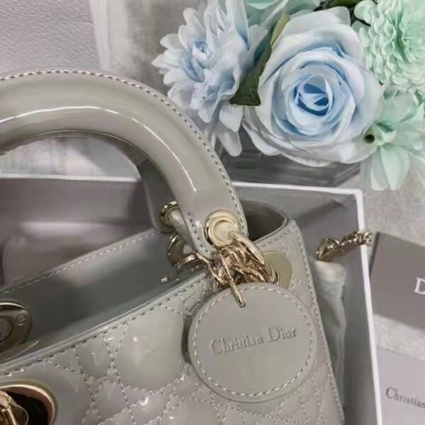 Dior Women CD Mini Lady Dior Bag Gray Patent Cannage Calfskin (3)