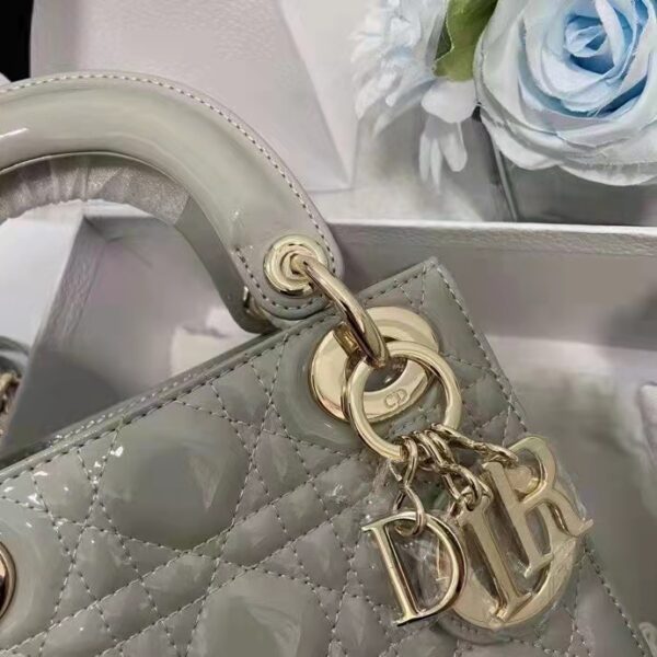 Dior Women CD Mini Lady Dior Bag Gray Patent Cannage Calfskin (6)