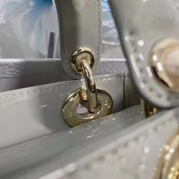 Dior Women CD Mini Lady Dior Bag Gray Patent Cannage Calfskin (9)